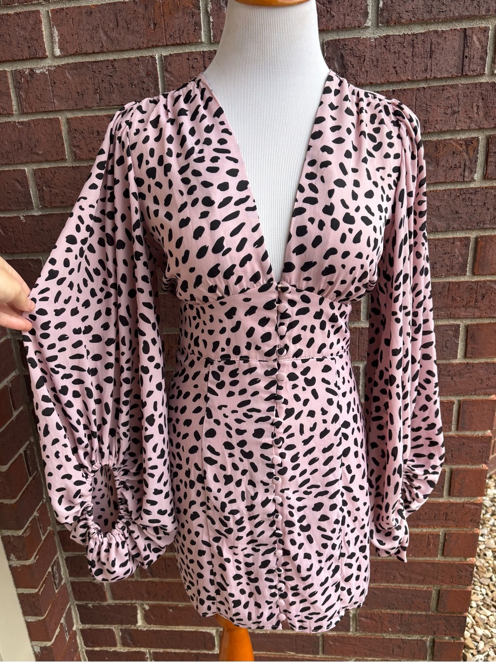Signature8 Pink and Black Dalmatian-Print V-Neck Mini Dress